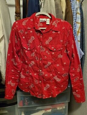VTG 90s Bill Blass Jeans Red Bandana Cowboy Button Down Shirt Size M